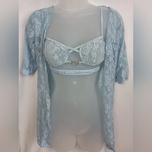 Barbiecore Sheer Coquette Lace Intimates Set in Butterly Light Blue (#1,377)
